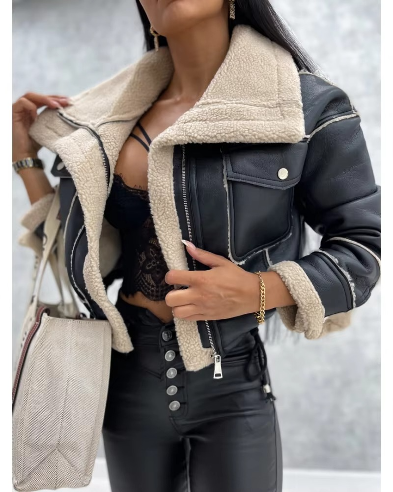 Jaqueta de Couro com Lã Feminino Lars