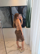 Vestido crochê marrom